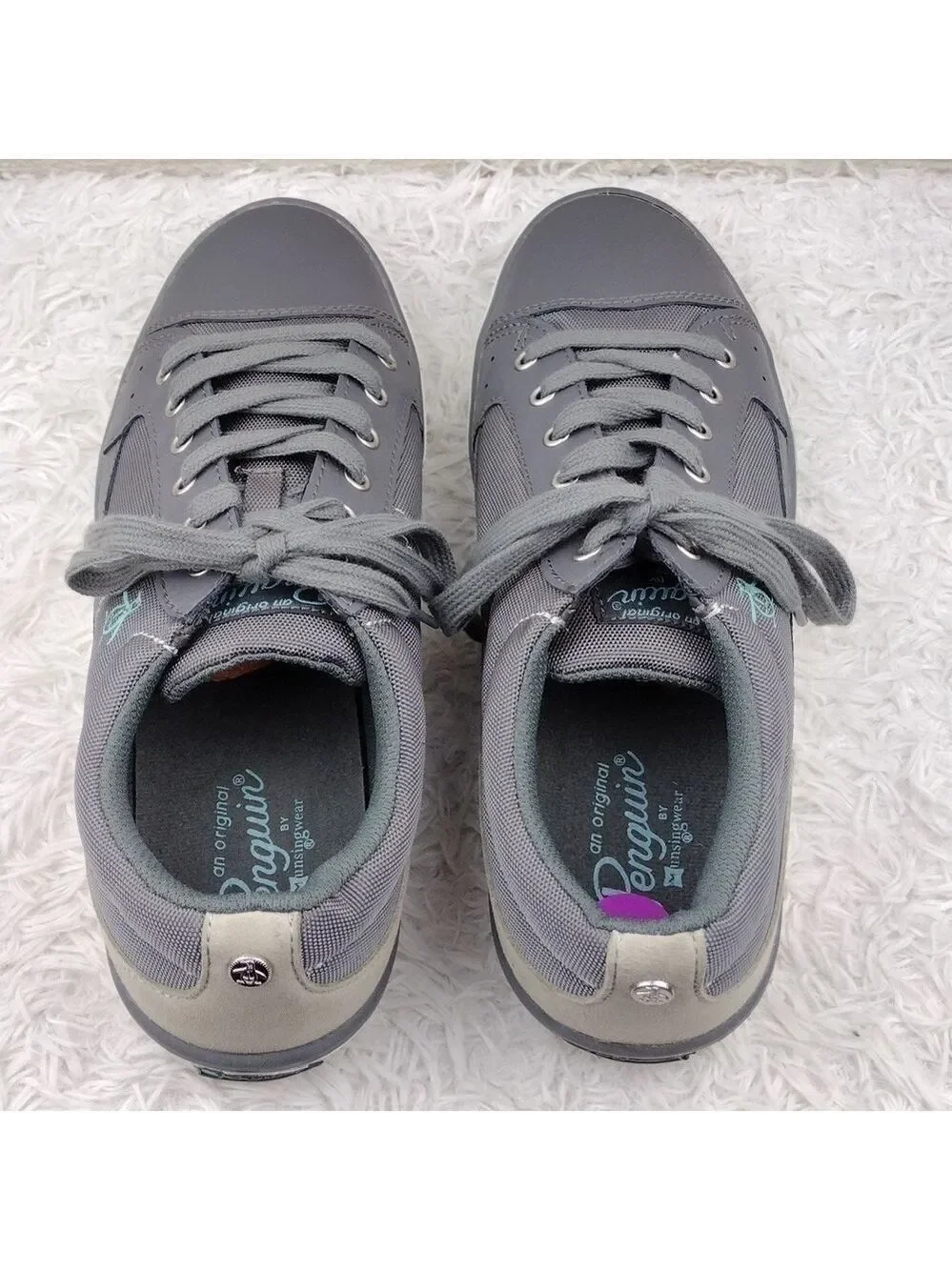 Original Penguin Mission Gray Fabric Leather Round Toe Lace Up Low Top Sneaker
